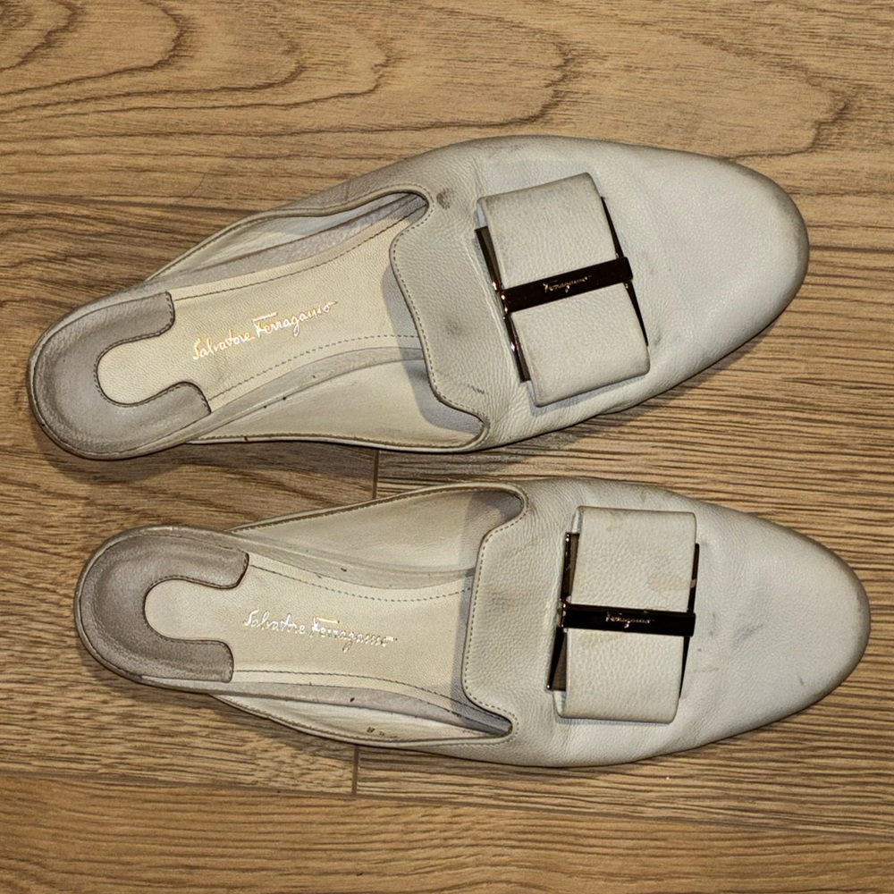 Salvatore Ferragamo Women's White Leather Mules